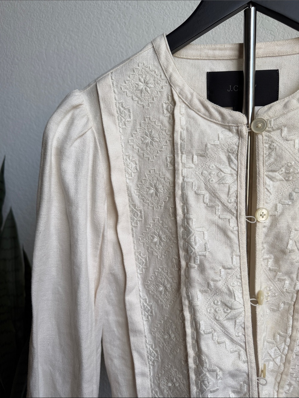 J Crew Linen Embroidered Button Up Women’s Blouse Jacket - Picture 2 of 8